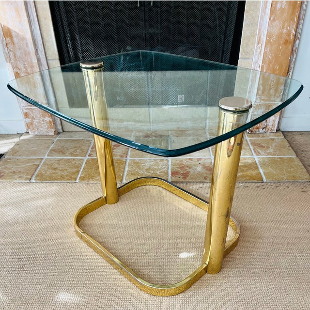 Mid-Century Modern Mid Century Glam Hollywood Regency Pace Collection Side/ Coffee Table Brass and Glass For Sale - Image 3 of 13