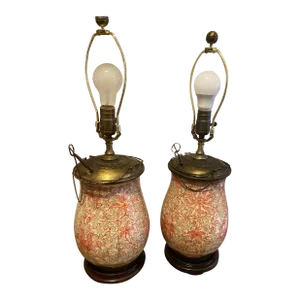 Vintage Porcelain Chinoiserie Vessel Table Lamps—A Pair