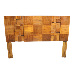 Lane Attributed Staccato Brutalist Walnut Headboard Queen/Double