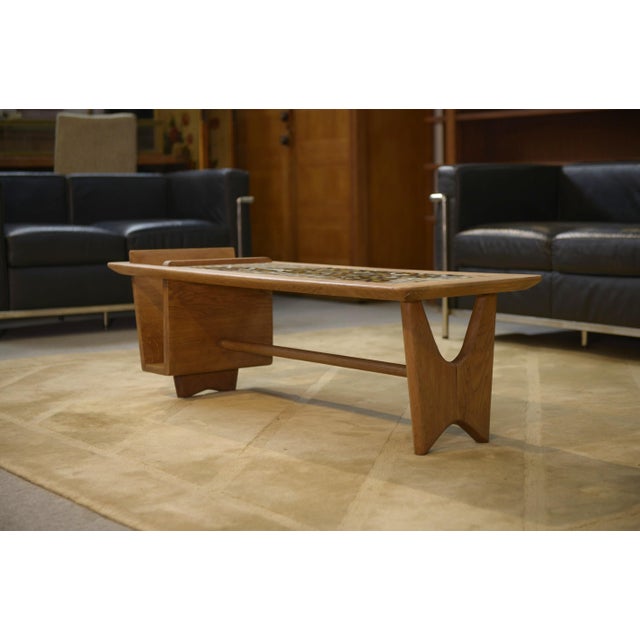 Coffee Table with Magazine Rack in Oak and Ceramic by Guillerme et Chambron for Votre Maison, 1950s For Sale - Image 12 of 12