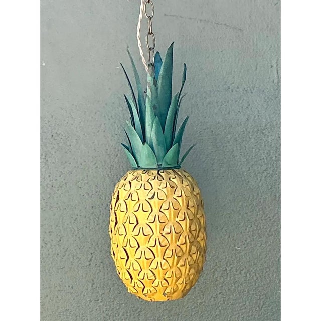Vintage Metal Pineapple Pendant Light For Sale - Image 4 of 12