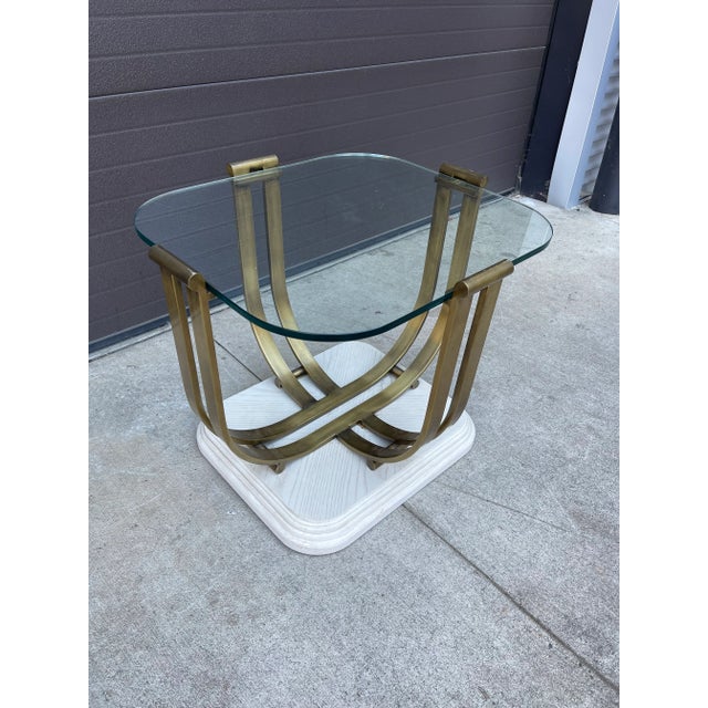 Mid 20th Century Thomasville Art Deco Modern Glass, Brass and White