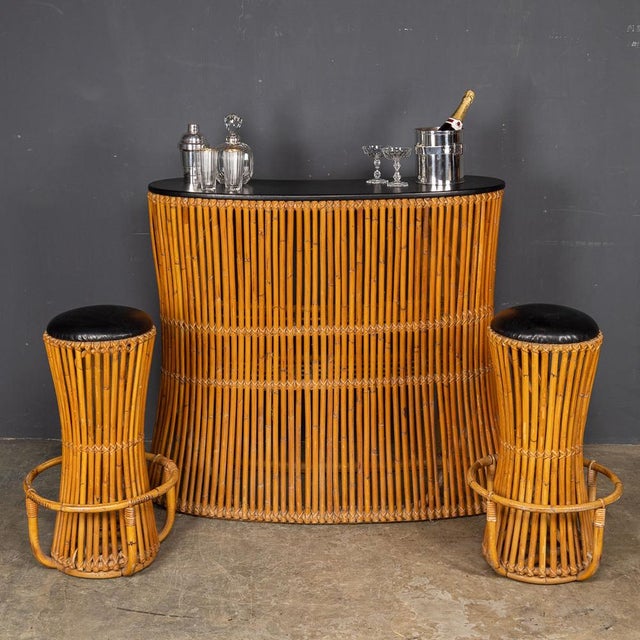 20th Century Italian Standing Dry Bar and Stools in Bamboo, 1960s, Set of 3 For Sale - Image 4 of 18