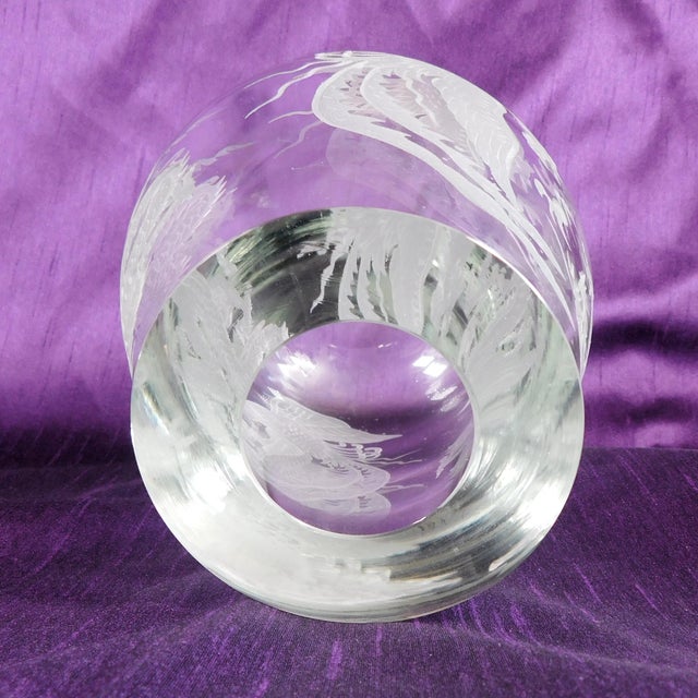 1960s Very Thick Crystal Teardrop Vase With Etched and Frosted Dragons For Sale In San Francisco - Image 6 of 6