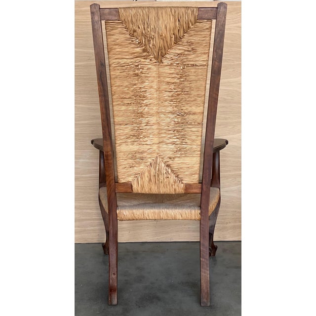 Wood 20th Pair of Spanish Walnut Armchairs with High Back and Seat Caned For Sale - Image 7 of 18