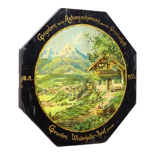 Antique Honor Target With Alpine Landscape and Chalet, Germany 1933 For Sale