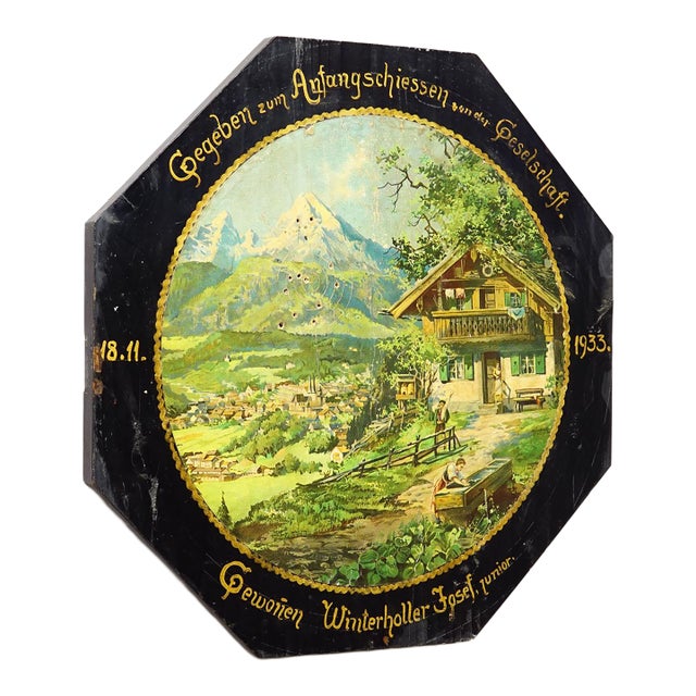 Antique Honor Target With Alpine Landscape and Chalet, Germany 1933 For Sale