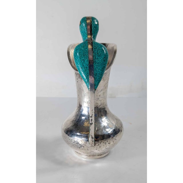 Mid-Century Modern Silverplate Pitcher With Turquoise Bird After Los Castillos by Taxco Cobre For Sale In New York - Image 6 of 13