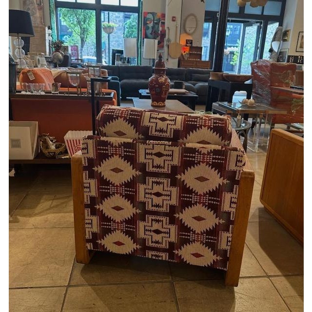 Reupholstered MCM Oak Loveseat and Chair Set For Sale In Philadelphia - Image 6 of 7