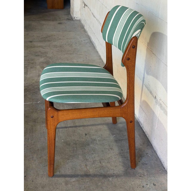 In Style of Erik Buch Model 49 Teak Dining Chair Green Striped Upholstery Danish Mid-Century Modern 1960s For Sale - Image 10 of 10