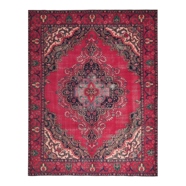 1970s Vintage Persian Handmade Wool 9x12 Red Area Rug For Sale