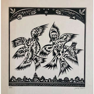 Michail Grobman, Post Soviet Nonconformist Avant Garde Russian Israeli Woodcut Woodblock Print, 1976 For Sale