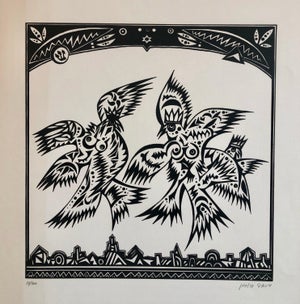 Michail Grobman, Post Soviet Nonconformist Avant Garde Russian Israeli Woodcut Woodblock Print, 1976