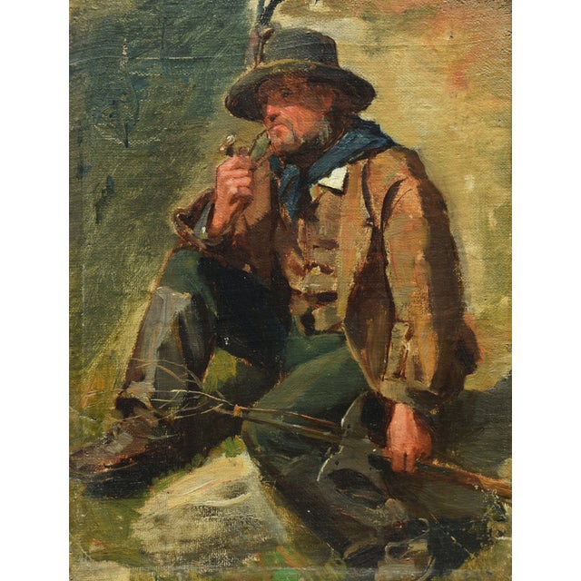 Rudolf Schick, Pipe-Smoking Mountain Farmer, 1800s, Oil Painting on Canvas, Framed For Sale - Image 9 of 9