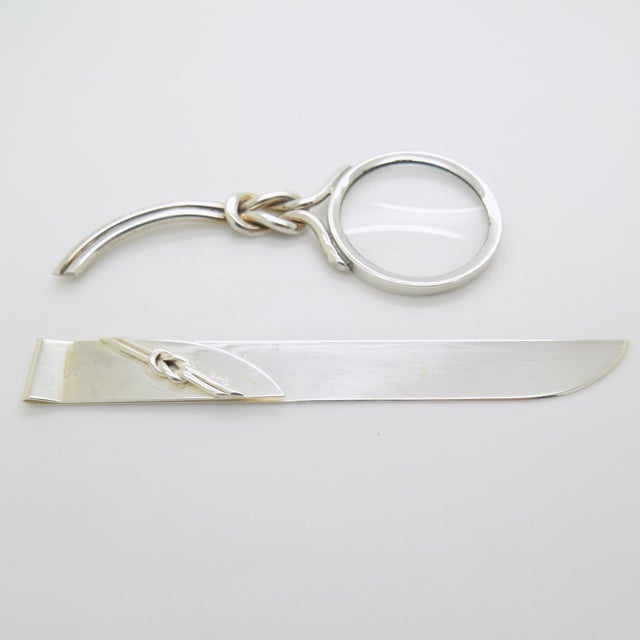 Vintage Italian Handmade Genuine Silver Paper Knife and Magnifier Desk Set For Sale - Image 10 of 18
