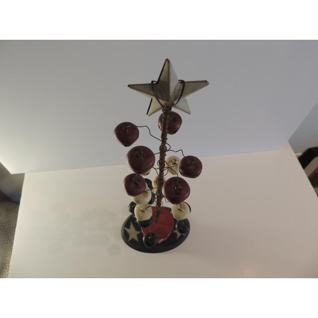 Vintage Americana Folk Art Style Christmas Tree With Painted Tissabells For Sale - Image 4 of 6