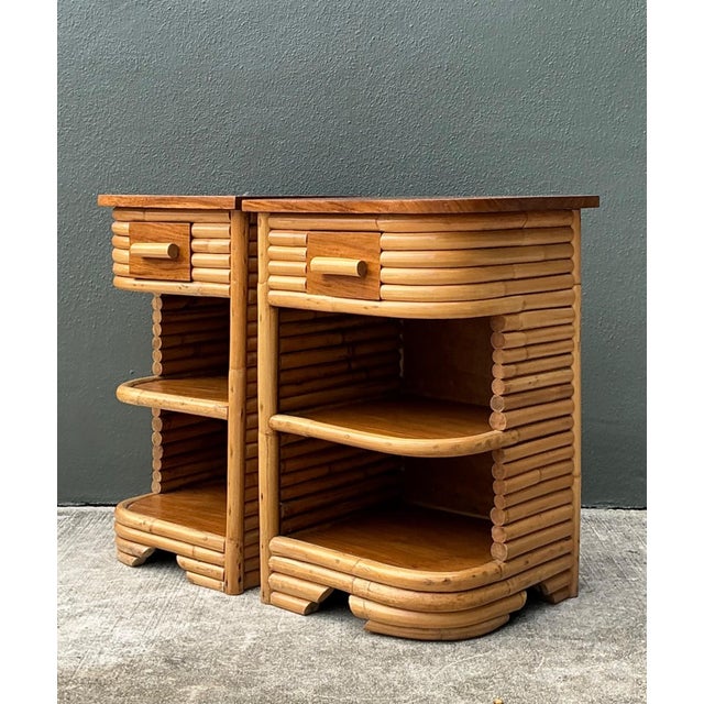 Paul Frankl Vintage Stacked Rattan Nightstands After Frankl For Sale - Image 4 of 18