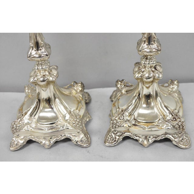 Antique Silver Plated Warsaw Imperial Russia 12" Candlestick Holders - A Pair For Sale - Image 14 of 16