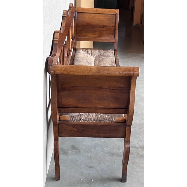 Brown 20th Century Catalan Bench in Walnut With Caned Seat For Sale - Image 8 of 9