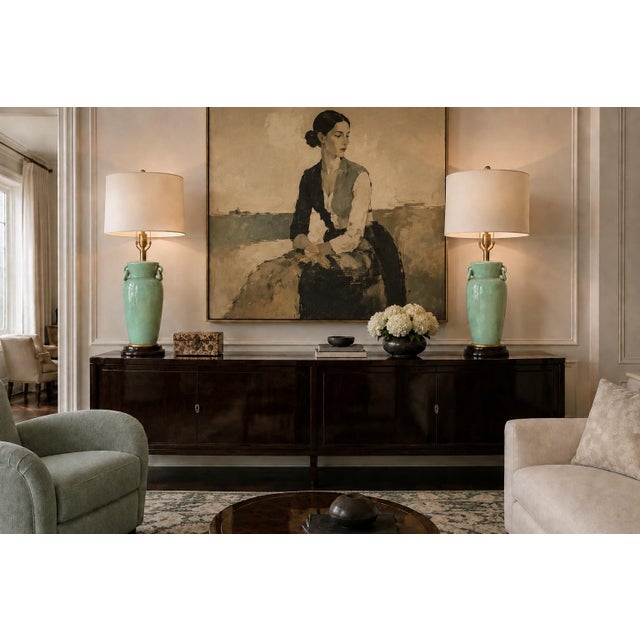 Pair of Frederick Cooper Celadon Crackle Glazed Ceramic Urn Lamps, Late 20th Century For Sale - Image 11 of 12
