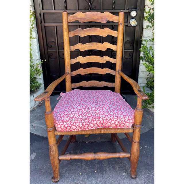 Antique 18th C American Ladder Back Arm Chair W Scalamandre Down Cushion For Sale In Los Angeles - Image 6 of 6