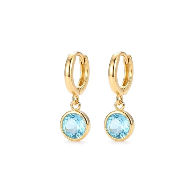 Natural Blue Topaz Hoop Earrings, Dainty Drop Minimalist Silver Hoops, December Birthstone Jewelry, A Pair For Sale - Image 4 of 5