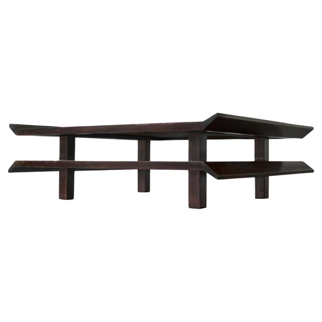 Japanese Pagoda Style Two-Tiered Coffee Table in Wood and Bamboo, 1960s For Sale