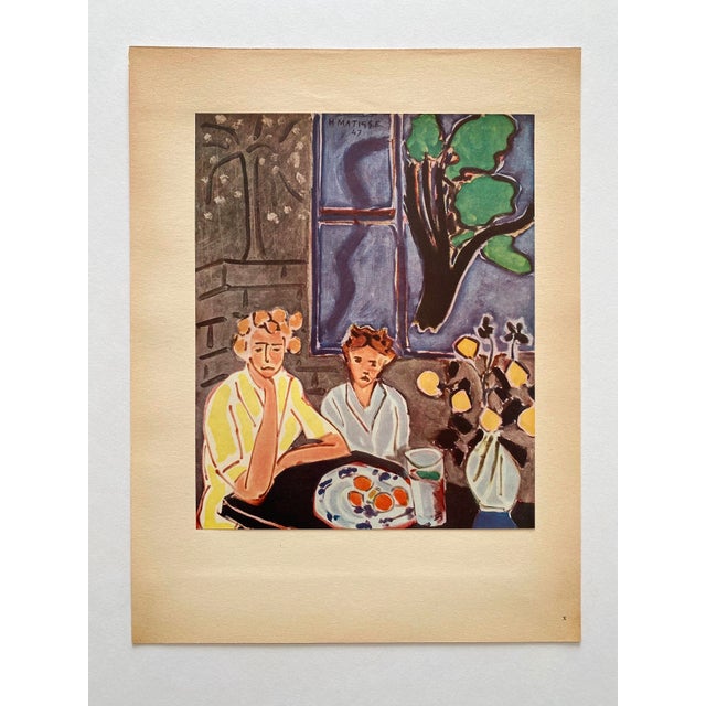 1950s Henri Matisse Vintage 1958 Italian Fine Art Lithograph Print " Two Girls Before a Blue Window " 1947 For Sale - Image 5 of 11