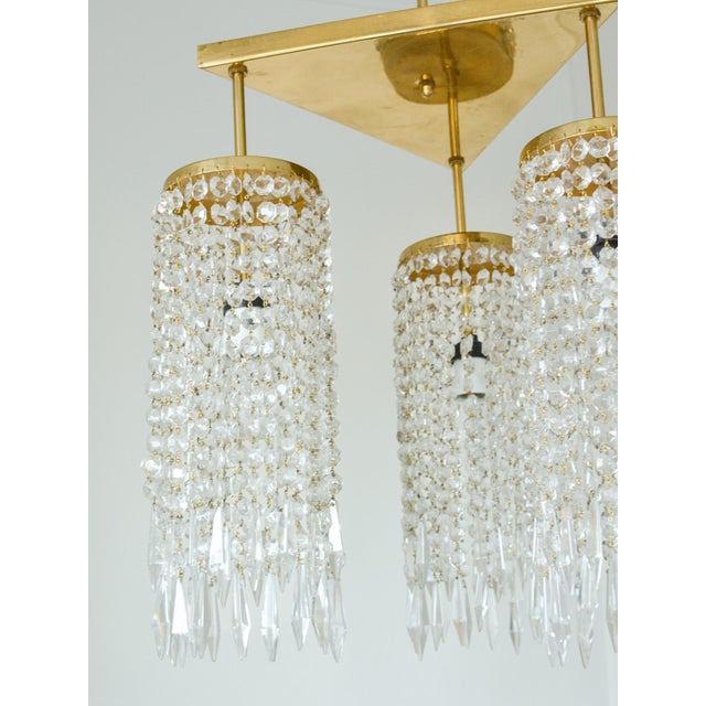 Brass Vintage Jablonecke Sklarny Bohemian Glass Chandelier, Solid Brass, 3-Light, 1970s For Sale - Image 8 of 8
