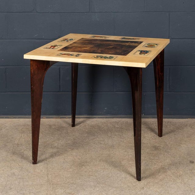 Italian Dining or Games Table and Chairs with Playing Cards Motif by Aldo Tura, 1960s, Set of 5 For Sale - Image 4 of 18