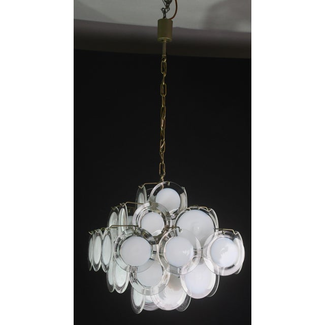 Italian 1970s Large 36 Murano Glass White Disch Chandelier by Vistosi For Sale - Image 3 of 13