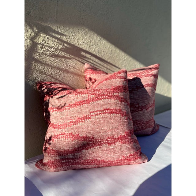 2020s Sofa Pillows : Set of Two Woven Textural Rich Pink Pillows/ Kathryn Ireland “Moroccan Weave” Woven Textile With Down/ Feather Fill For Sale - Image 5 of 11