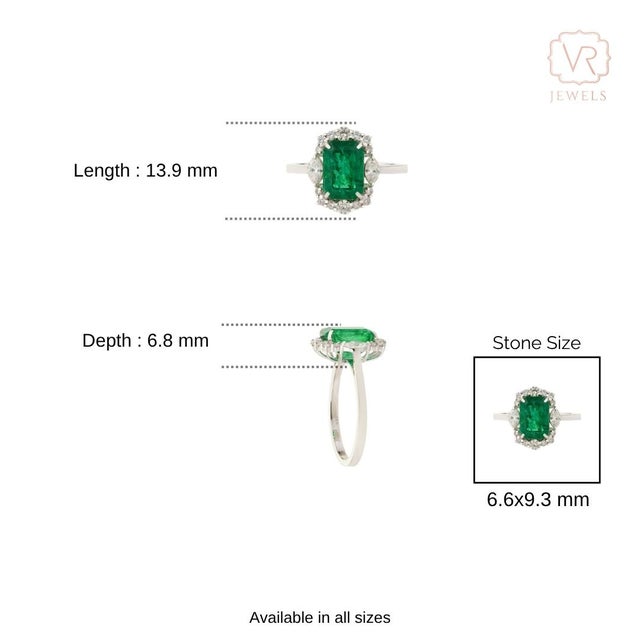 Luxury 2.44ct Emerald Diamond 18k Gold Ring Size 8 for Women by VRJewels For Sale - Image 11 of 15
