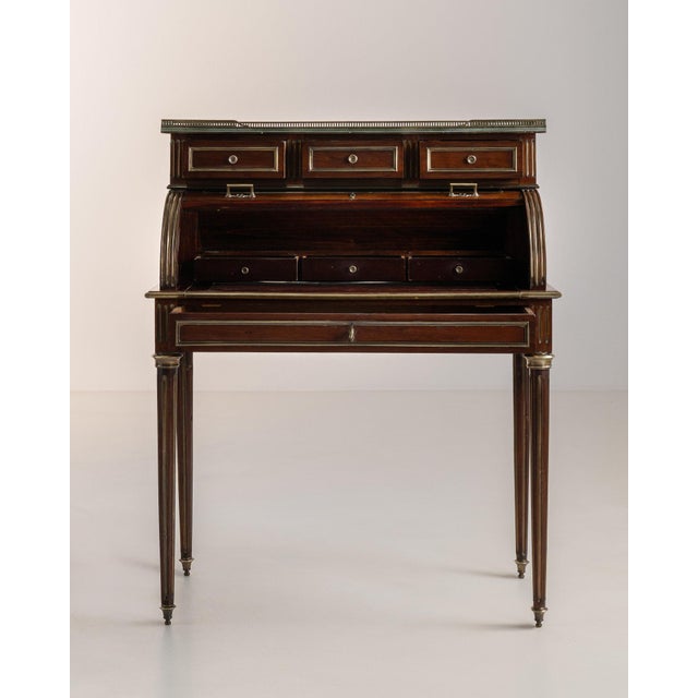19th Century France Louis XVI Brown Wood Writing Desk For Sale - Image 4 of 11
