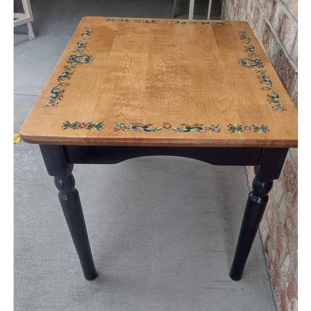 Vintage Scandinavian Folk Art Floral Painted Wood Side Table For Sale - Image 4 of 7