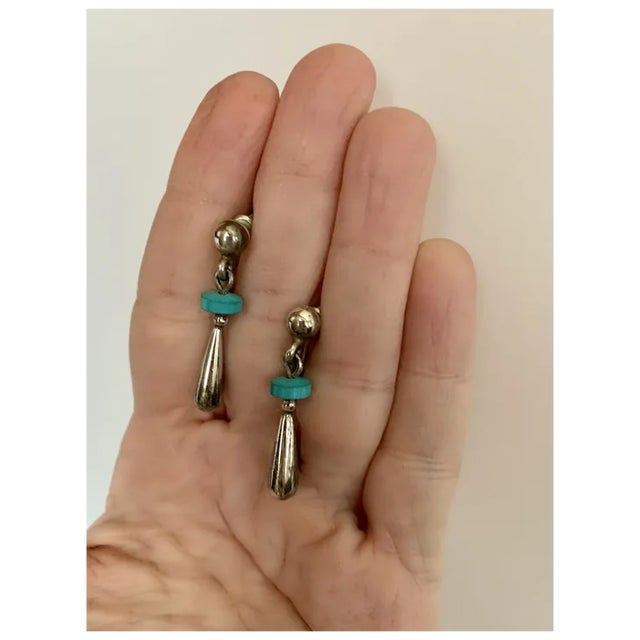 1970s Sterling and Turquoise Drop Earrings, A Pair For Sale - Image 4 of 8
