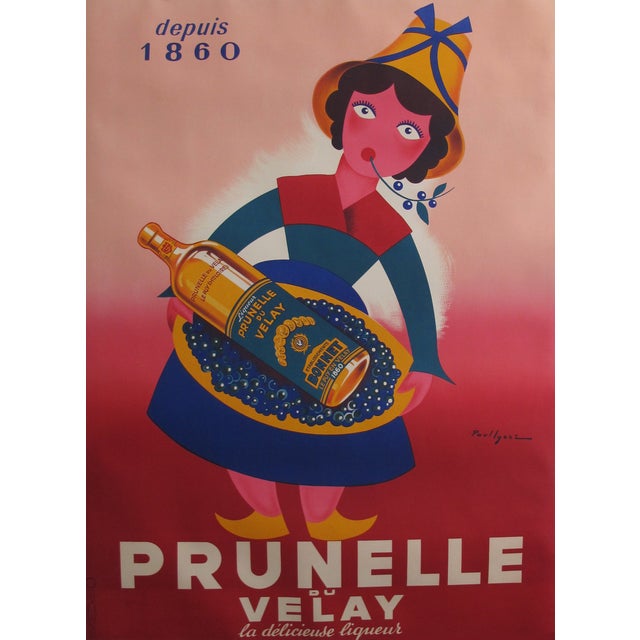 1950s 1950's Vintage Original French Alcohol Poster, Prunelle Du Velay For Sale - Image 5 of 5