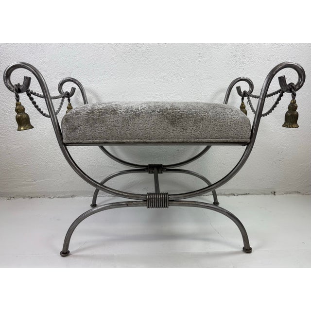 Late 20th Century Hand Forged Iron and Brass Upholstered Bench For Sale - Image 11 of 11