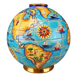 Colonial Globe Vase World Map by M.P. Chevalier for Longwy For Sale