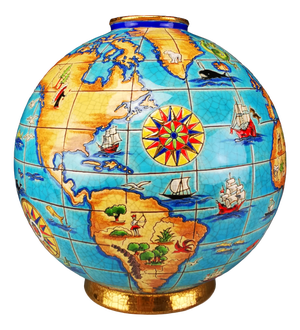 Colonial Globe Vase World Map by M.P. Chevalier for Longwy