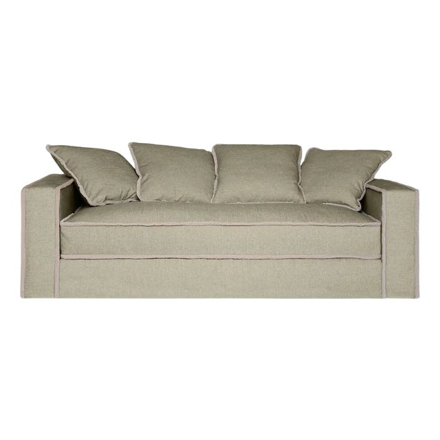 Rafaella Two-Seater Sofa in Beige Melange Linen with Light Grey Velvet Trim from Biosofa For Sale