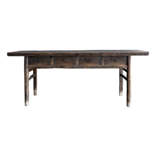 Vintage Elm Wood Painted Console With Drawers For Sale