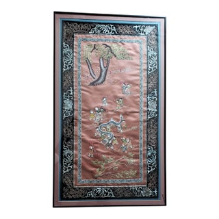 Mid-Century Chinese Silk Dragon Tapestry | Framed Chinoiserie Panel For Sale
