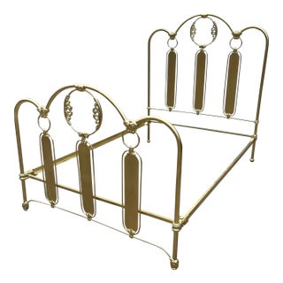 Vintage Gold Neoclassical Wrought Iron Full Size Bed Frame For Sale