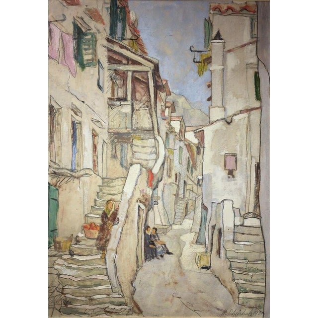 Schürholz Hans, Baška Street View KRK Street Dalmatia Croatia, 1930, Oil on Canvas For Sale - Image 9 of 13