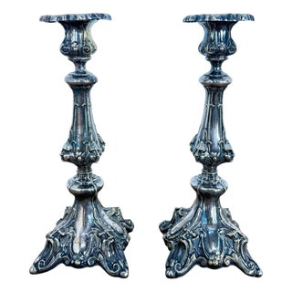 Art Nouveau Silver-Plated Candlesticks, 1890s, Set of 2 For Sale