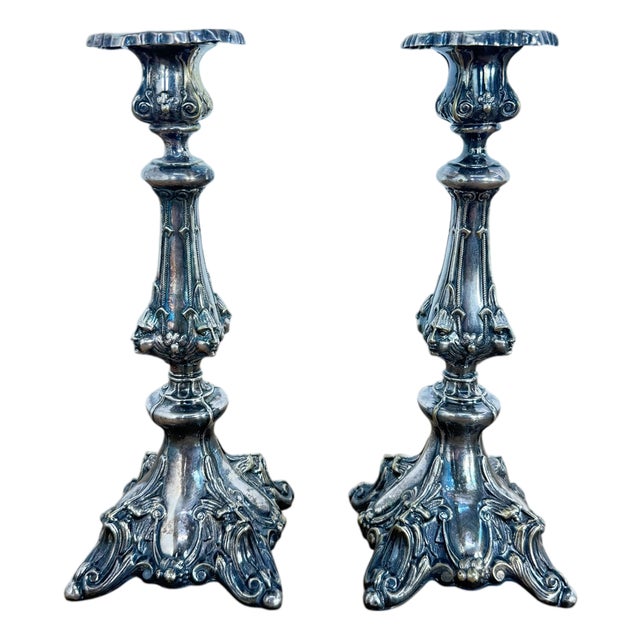 Art Nouveau Silver-Plated Candlesticks, 1890s, Set of 2 For Sale