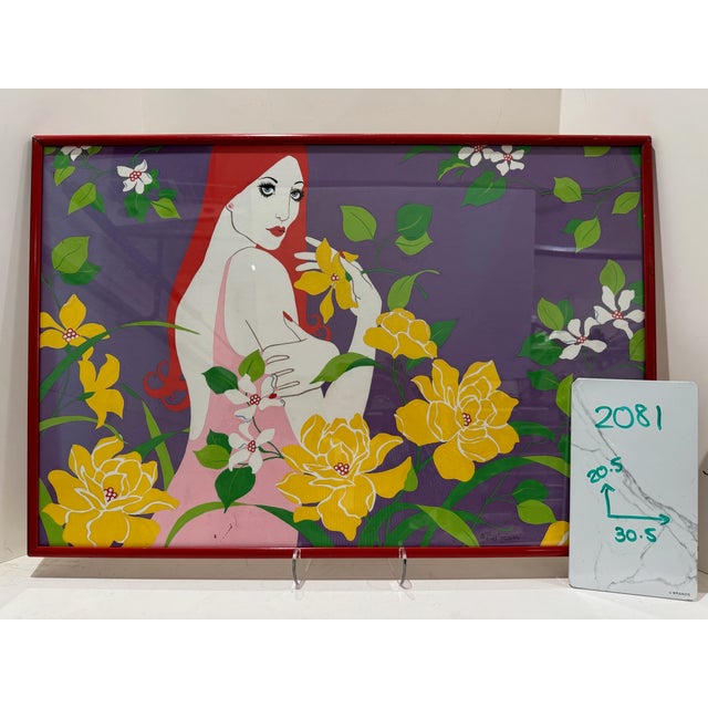 Wood Bill Greene Southern Regional Artist Original Painting Woman Flowers Pop Art Georgia 1970s For Sale - Image 7 of 7