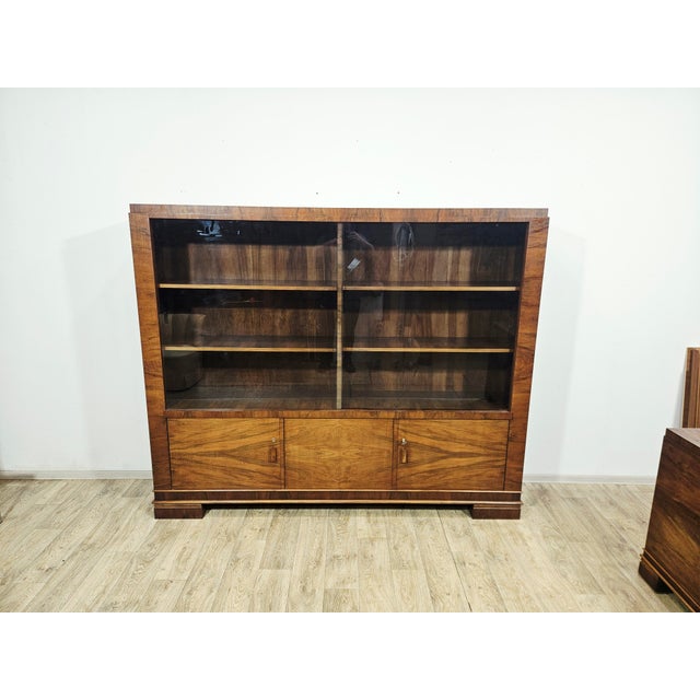 Art Deco Walnut Executive Office Set, 1930s, Set of 2 For Sale - Image 3 of 18