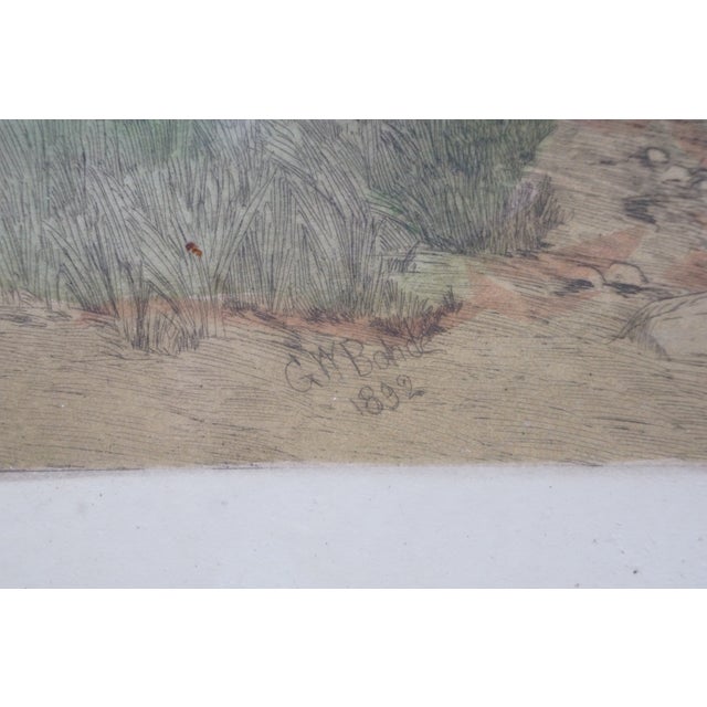 Wood Antique George William Bohde in the Cove Colored Coastal Riverscape Etching 35" For Sale - Image 7 of 11